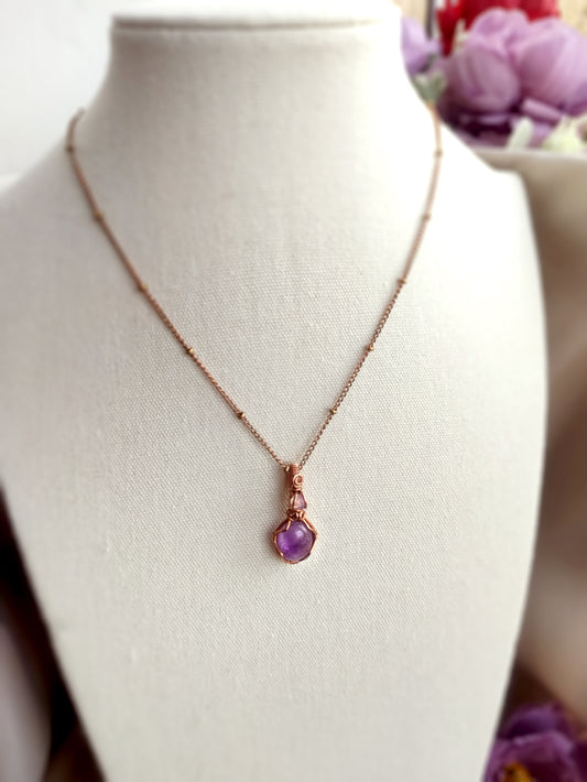 Mini Amethyst & Opalite Pendant Necklace in Copper