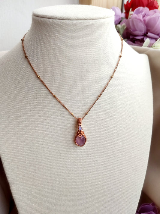 Mini Amethyst & Opalite Swirly Pendant Necklace in Copper