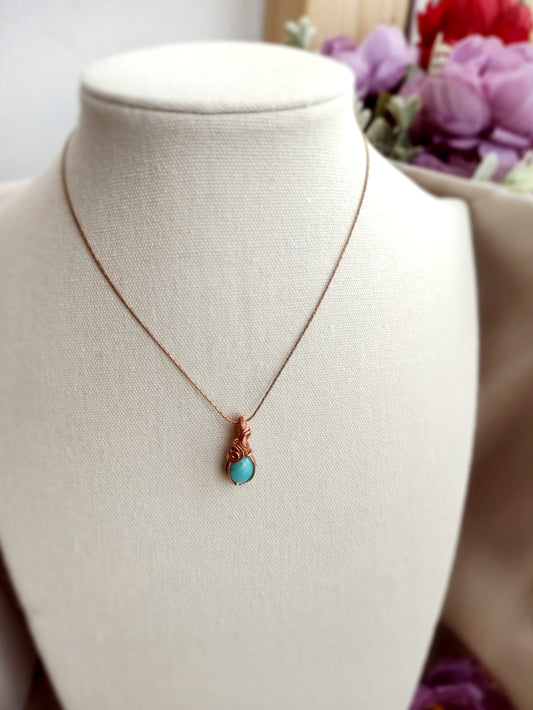 Mini Blue Amazonite Pendant Necklace in Copper