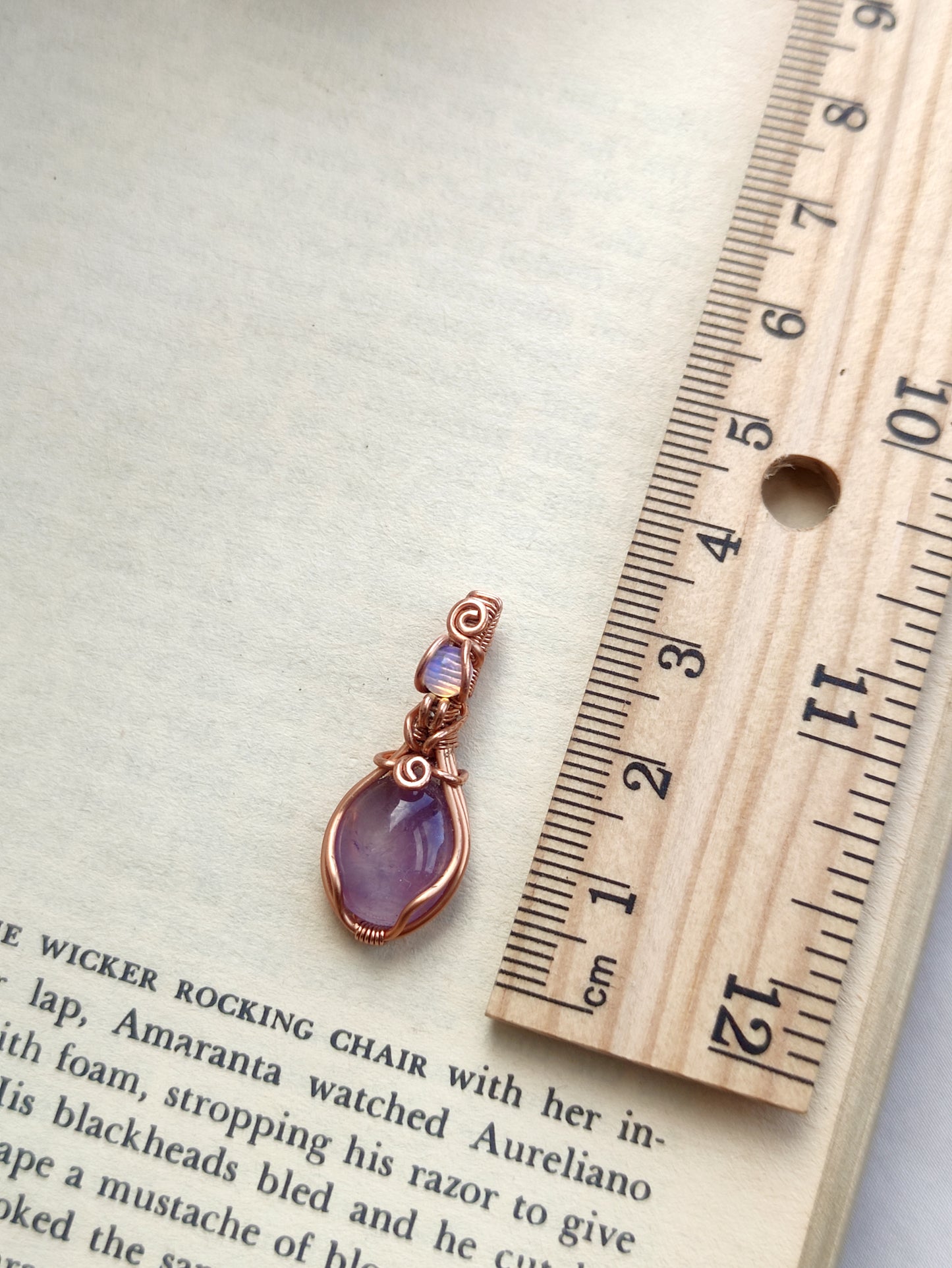 Mini Amethyst & Opalite Swirly Pendant Necklace in Copper