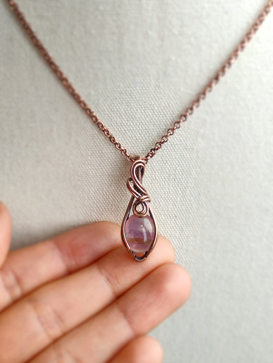 Mini Lavender Amethyst Pendant Necklace in Copper