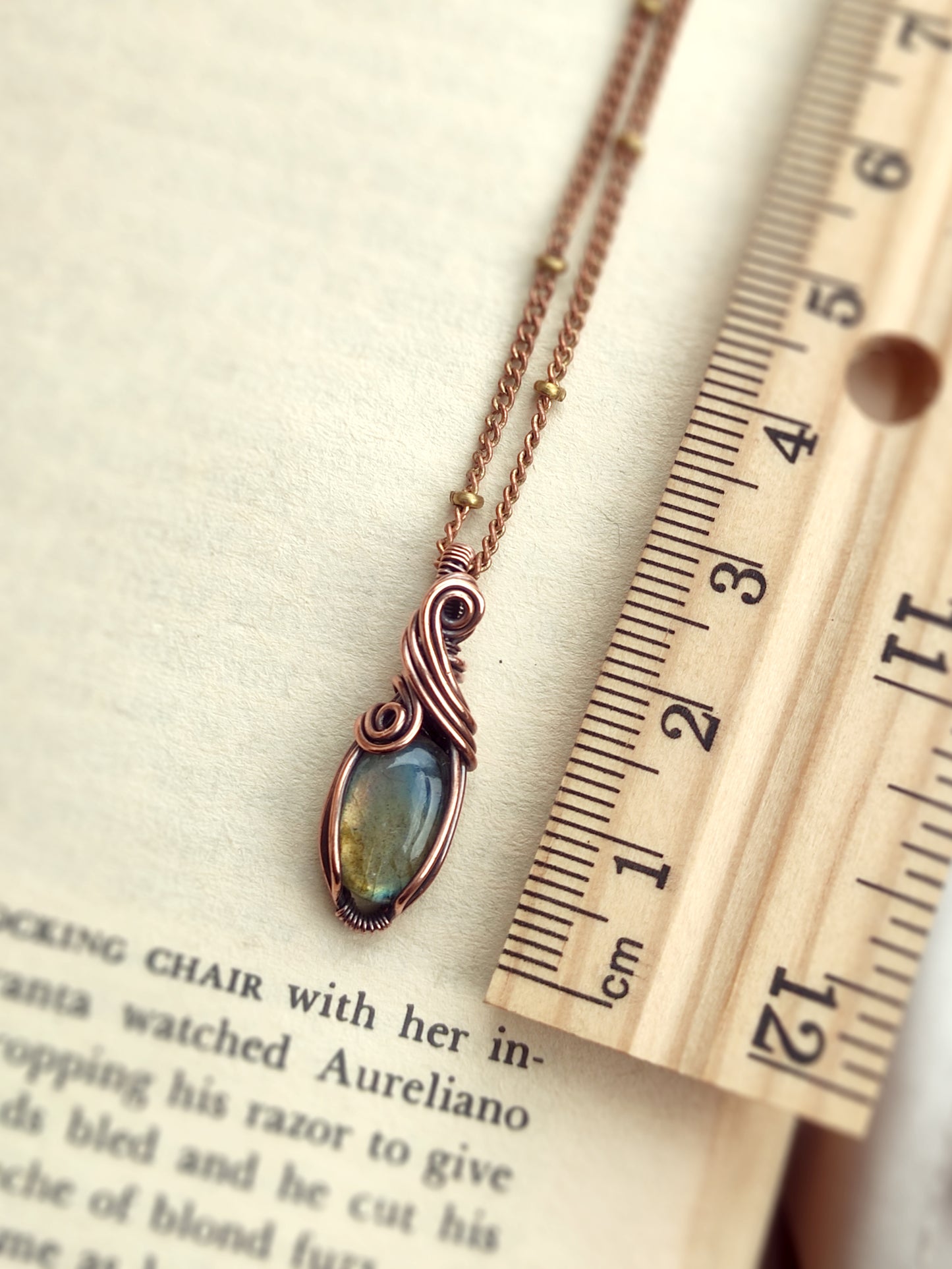 Mini Labradorite Pendant Necklace in Copper