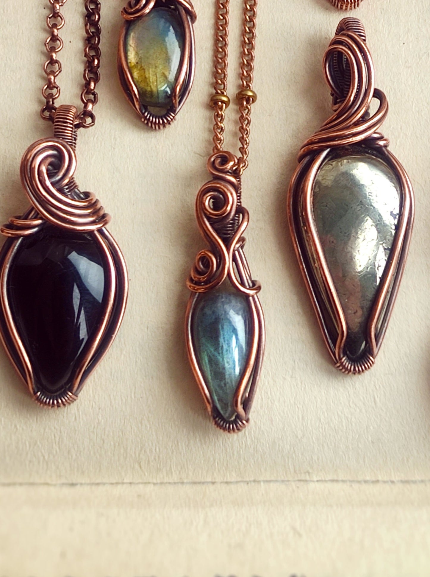 Mini Labradorite Teardrop Pendant Necklace in Copper