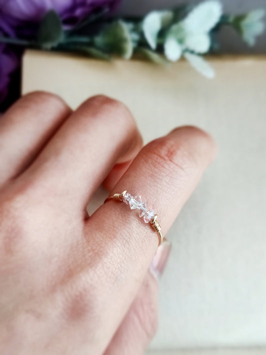Dainty Raw Herkimer Diamond Ring in 14K Gold Filled