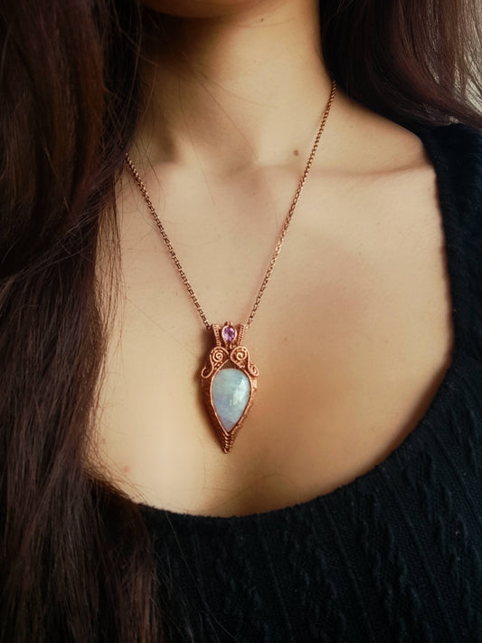 Victorian Vial Moonstone Pendant in Copper