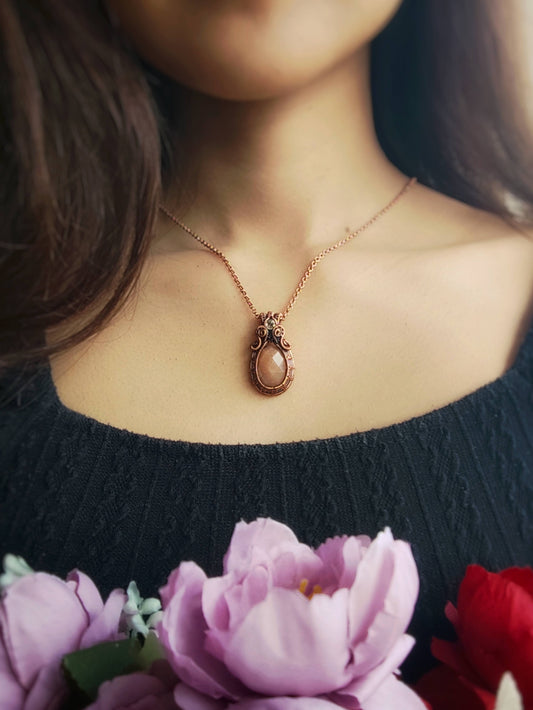 Sunstone and Citrine Princess Pendant in Wire Wrapped Copper