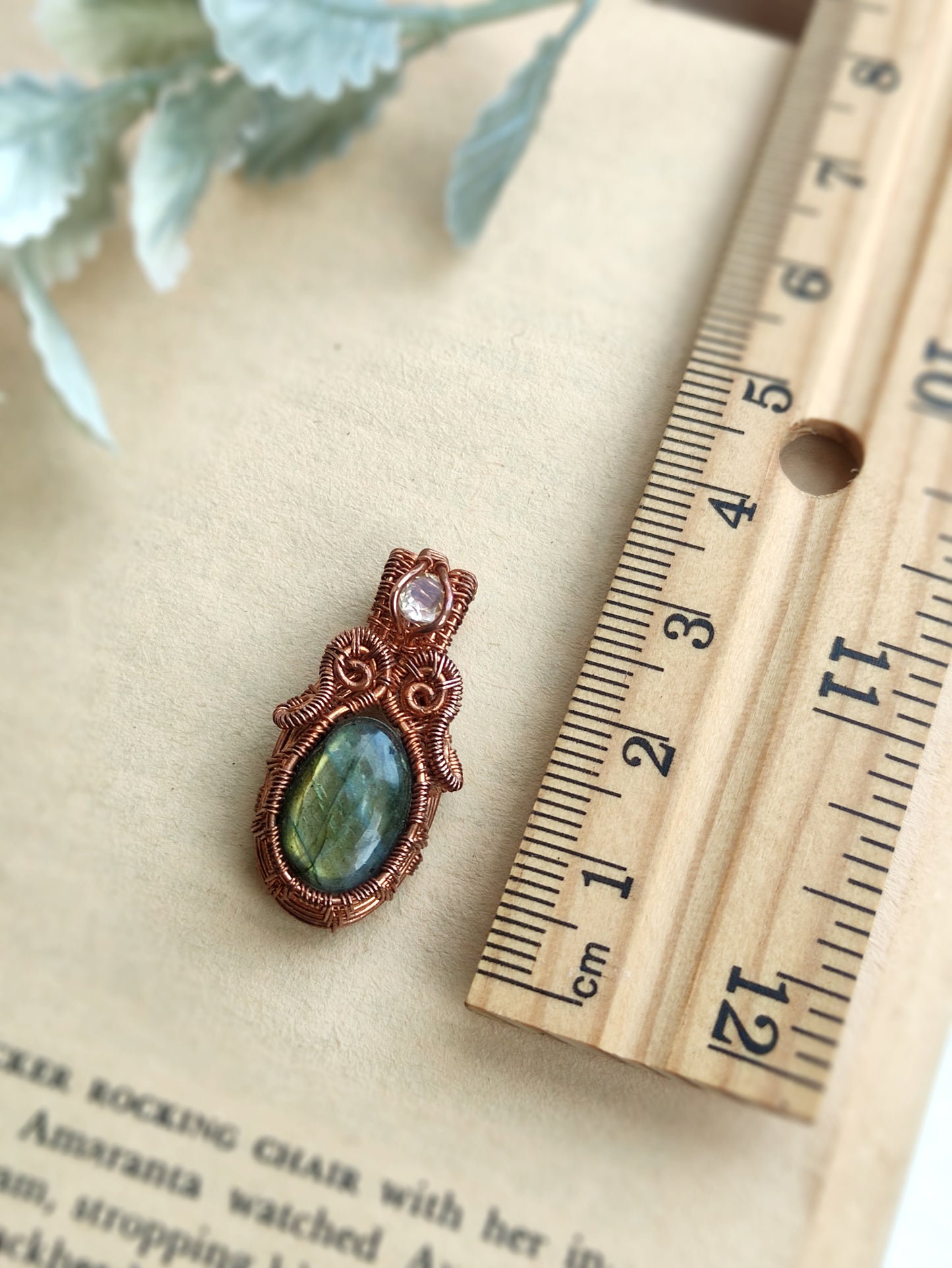 Mini Labradorite and Citrine Wire Wrapped Copper Pendant