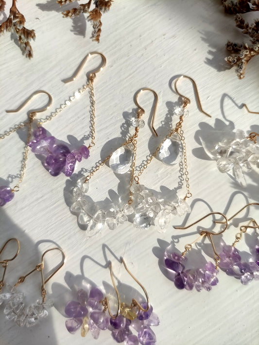 Clear Quartz Crystal Chandelier Earrings 14K Gold Filled