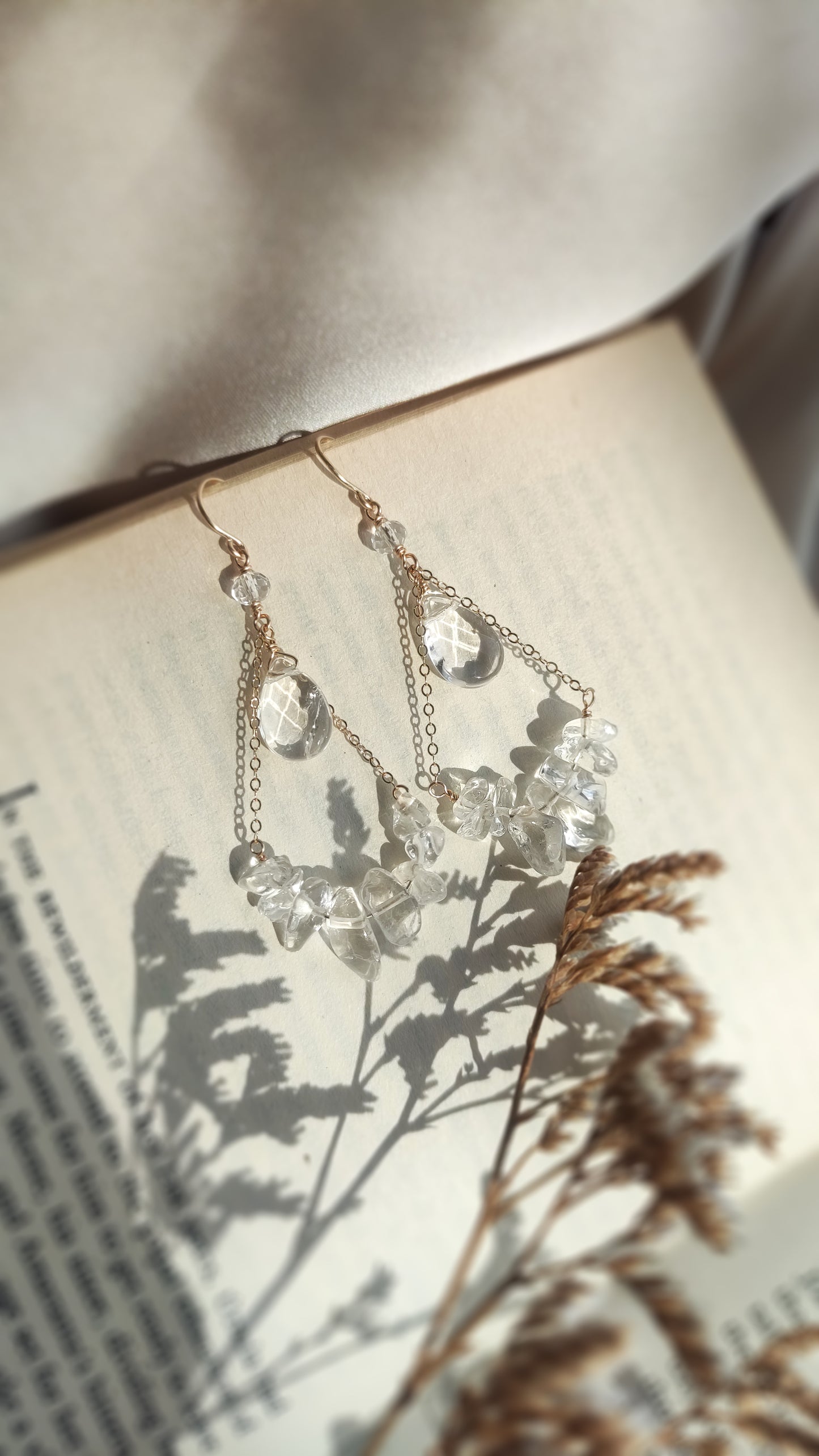 Clear Quartz Crystal Chandelier Earrings 14K Gold Filled