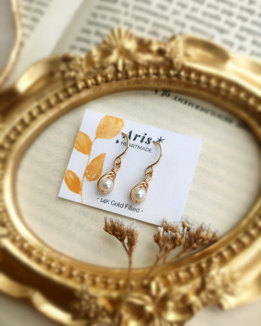 Tiny White Pearl Dangle Earrings