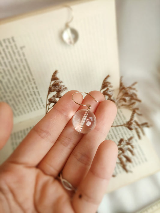 Clear Quartz Large Ball Drop Earrings in 14K Gold Filled, Crystal Sphere Dangle Earrings