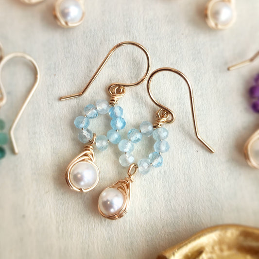 CIARA Aquamarine and Pearl Dangle Earrings
