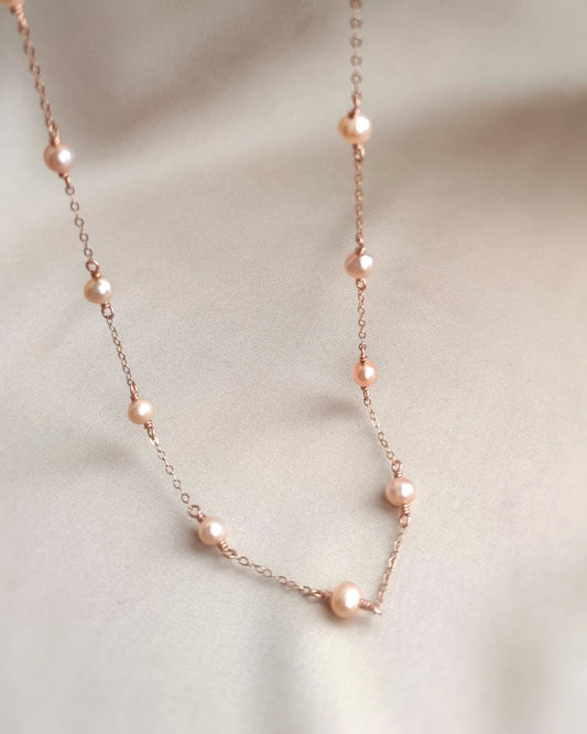 Delicate Rose Gold Pearl Necklace 14K Rose Gold Filled