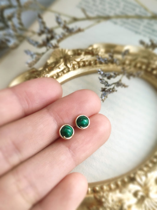 Malachite Stud Earrings 14K Gold Filled