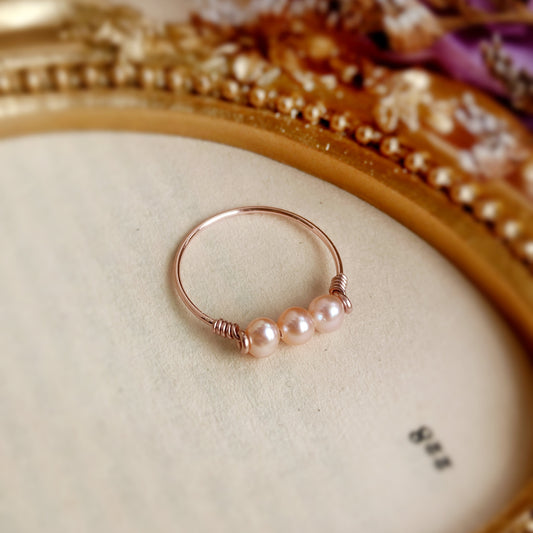 Three Pink Pearl Ring