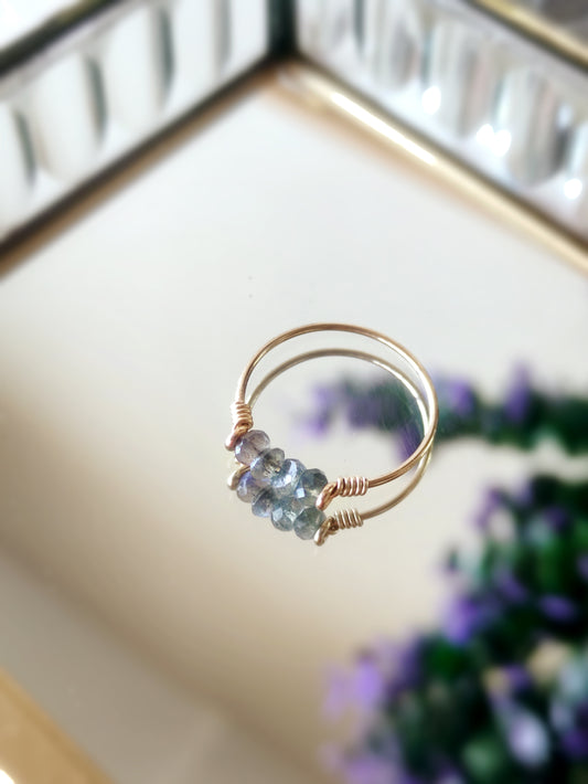 Dainty Raw Labradorite Ring