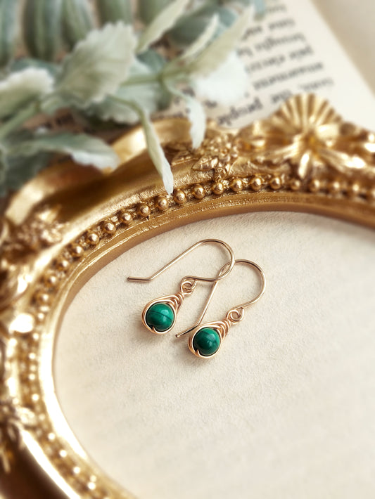 Tiny Malachite Dangle Earrings