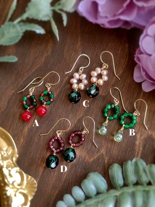 Dainty Christmas Earrings in 14K Gold Filled, Festive Holiday Earrings