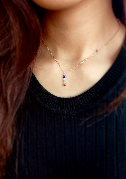 Tiny Chakra Necklace, Minimalist 7 Chakra Pendant Necklace