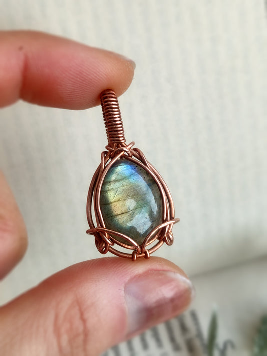 Labradorite Wire Wrapped Pendant in Solid Copper (A)