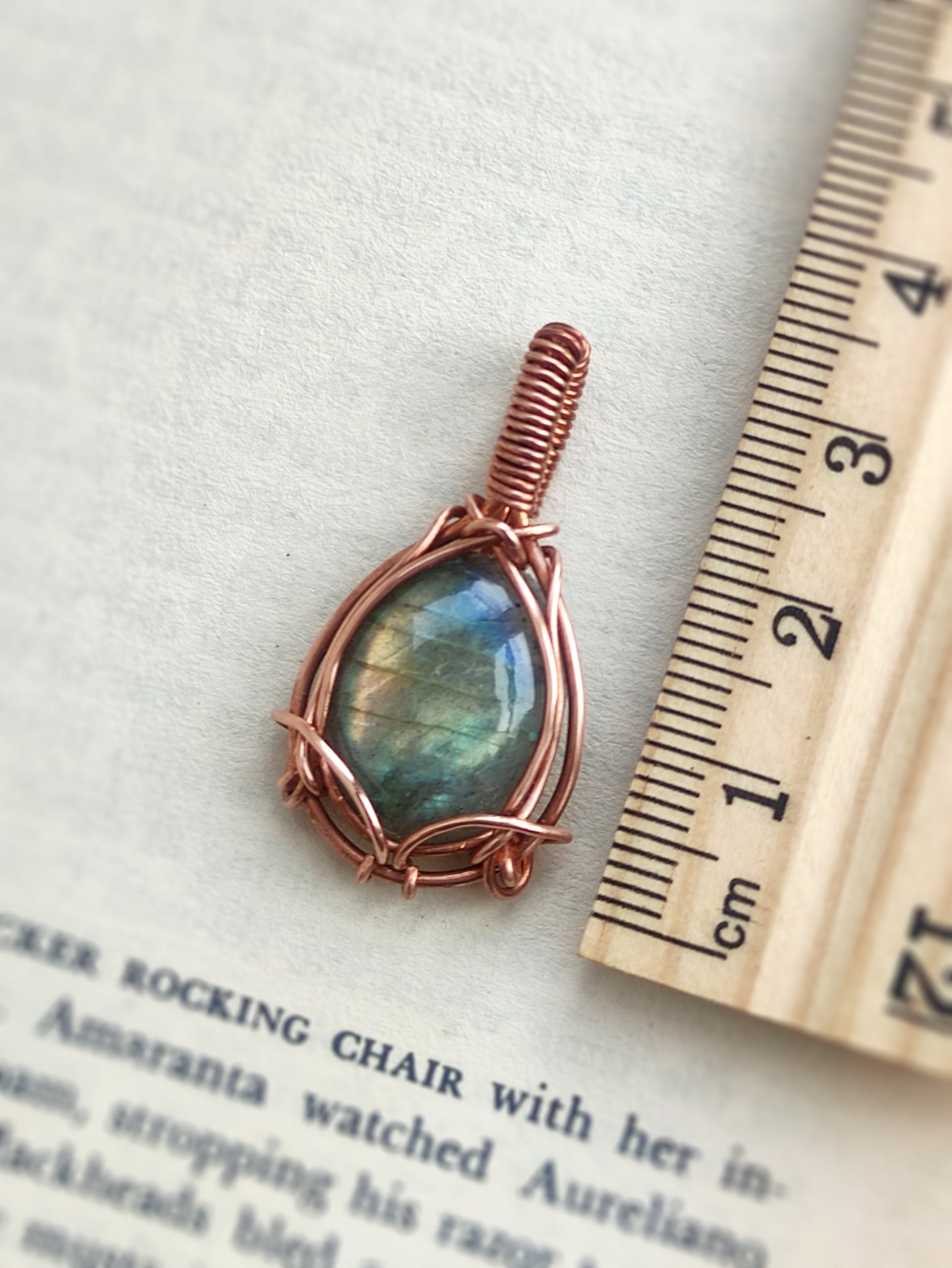 Labradorite Wire Wrapped Pendant in Solid Copper (A)
