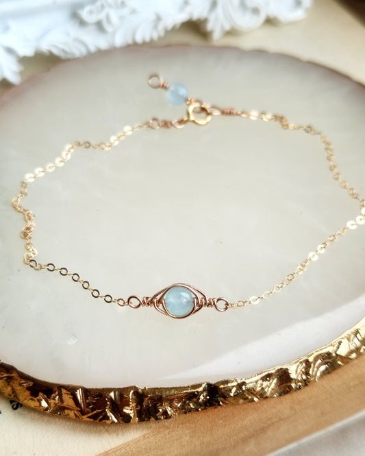 Dainty Aquamarine Bracelet in 14K Gold Filled, March Birthstone Gift