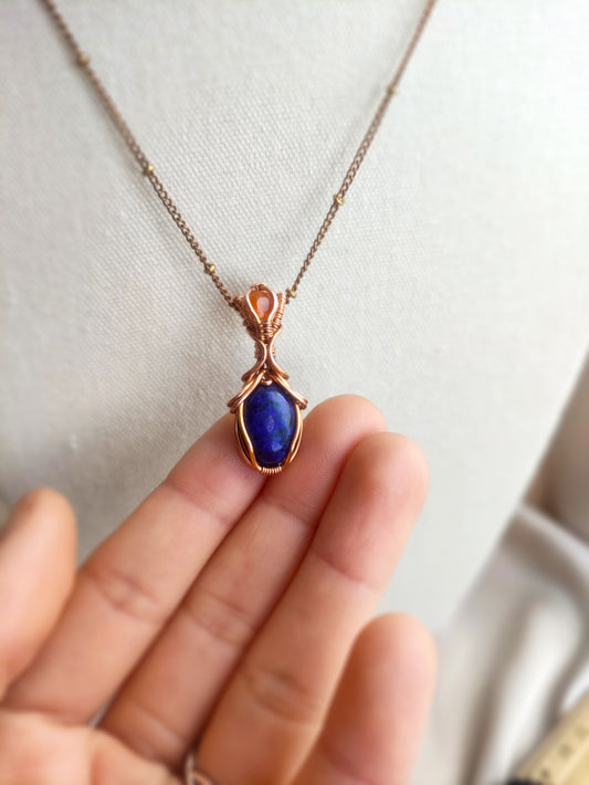 Lapis Lazuli and Carnelian Vase Pendant in Copper