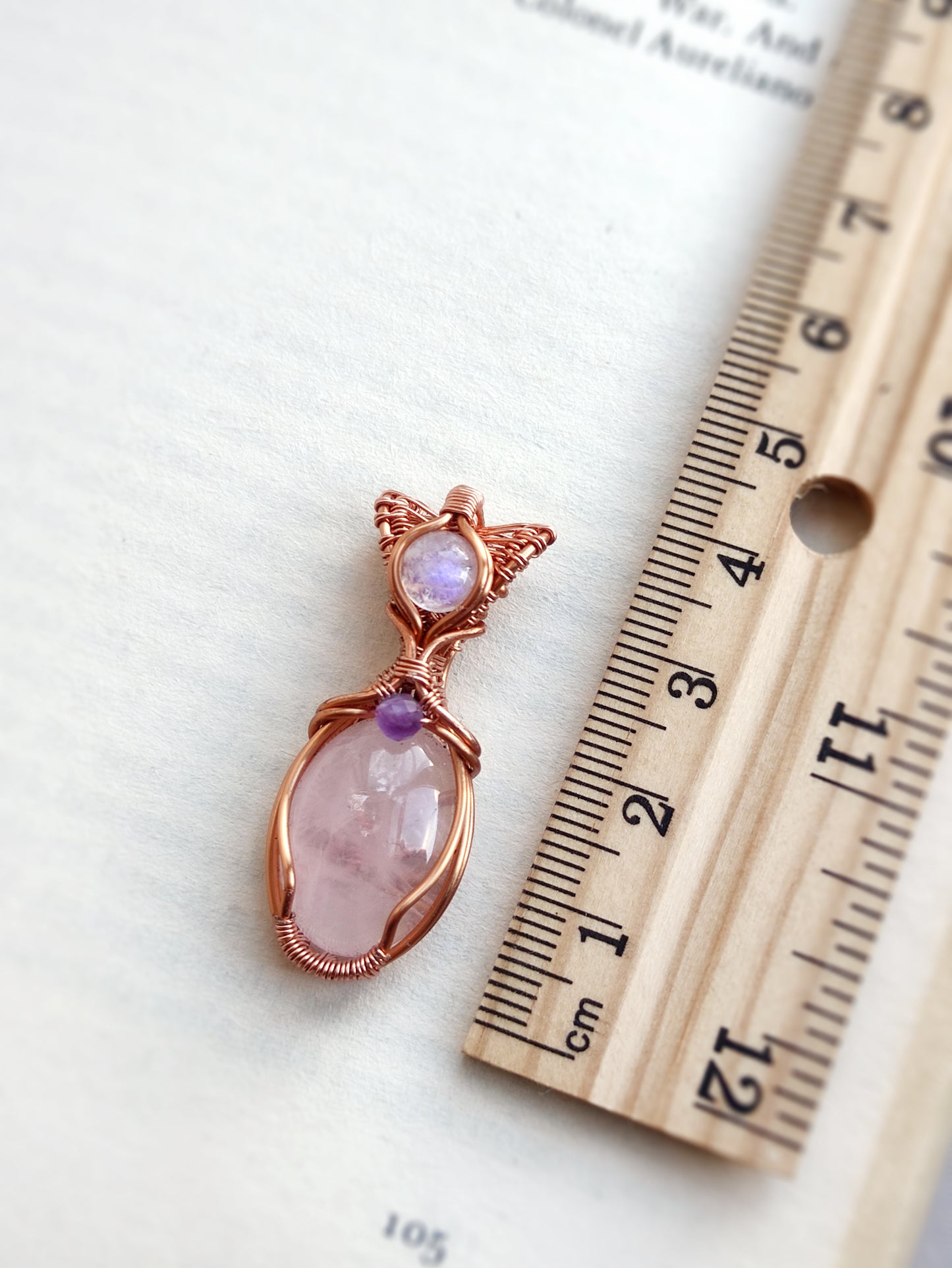 Rose Quartz and Moonstone Vase Pendant in Copper