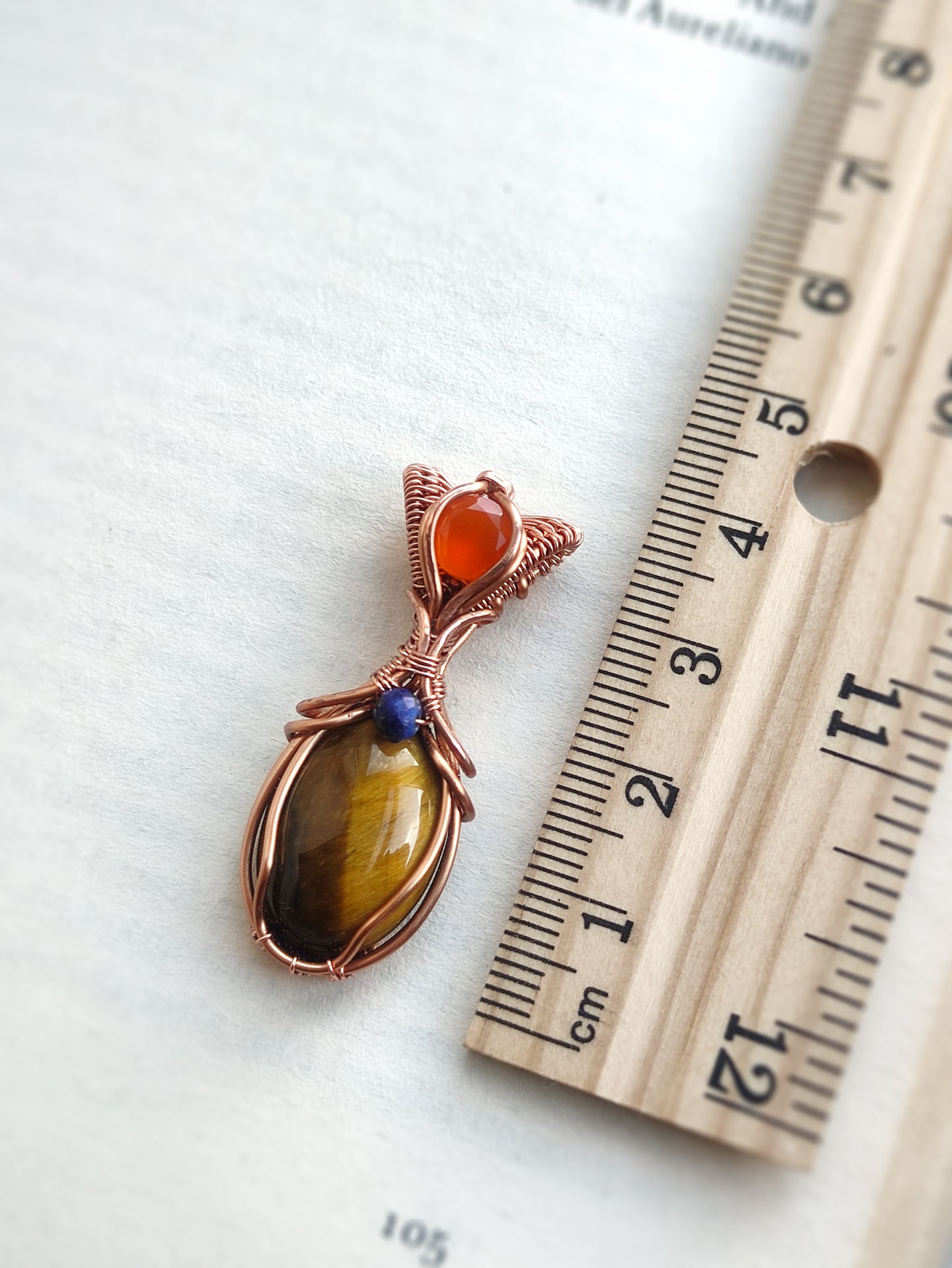 Tiger's Eye and Carnelian Vase Pendant in Copper