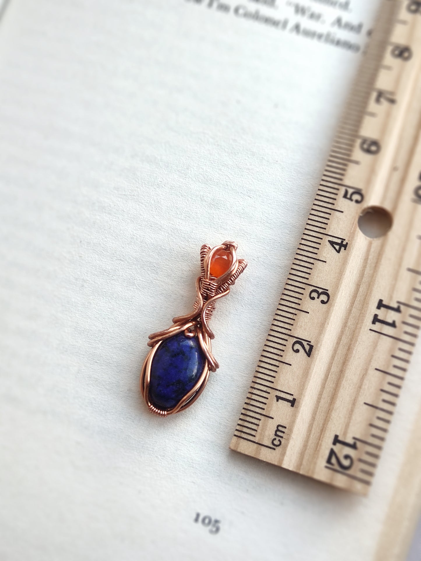 Lapis Lazuli and Carnelian Vase Pendant in Copper