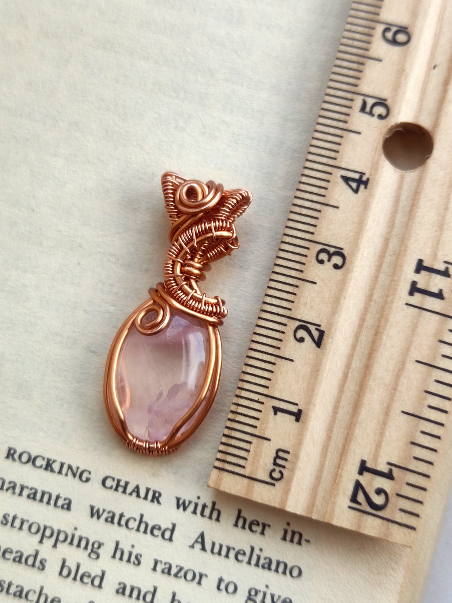 Rose Quartz Swirly Vase Pendant in Copper