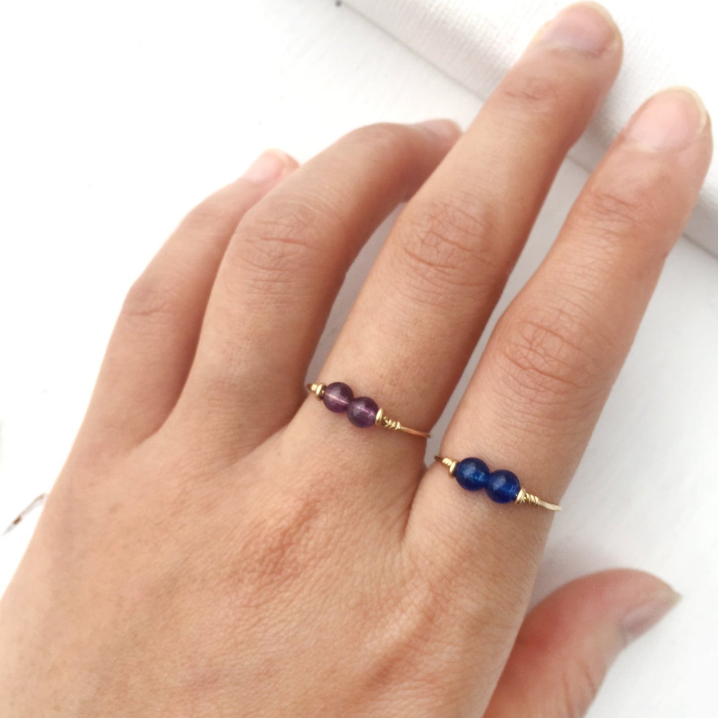 Two Stone Ring, Personalized Two Gemstone Ring 14K Gold Filled, Sterling Silver