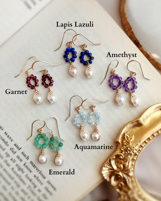 CIARA Crystal and Pearl Dangle Earrings, 14K Gold Filled