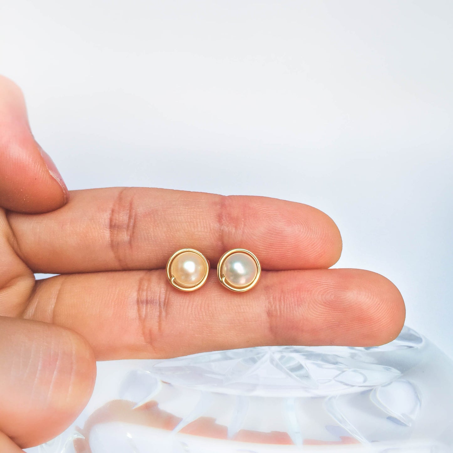 Pink Freshwater Pearl Stud Earrings 7mm