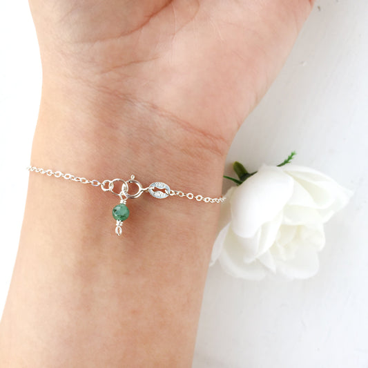 Dainty Emerald Bracelet with Dangling Charm