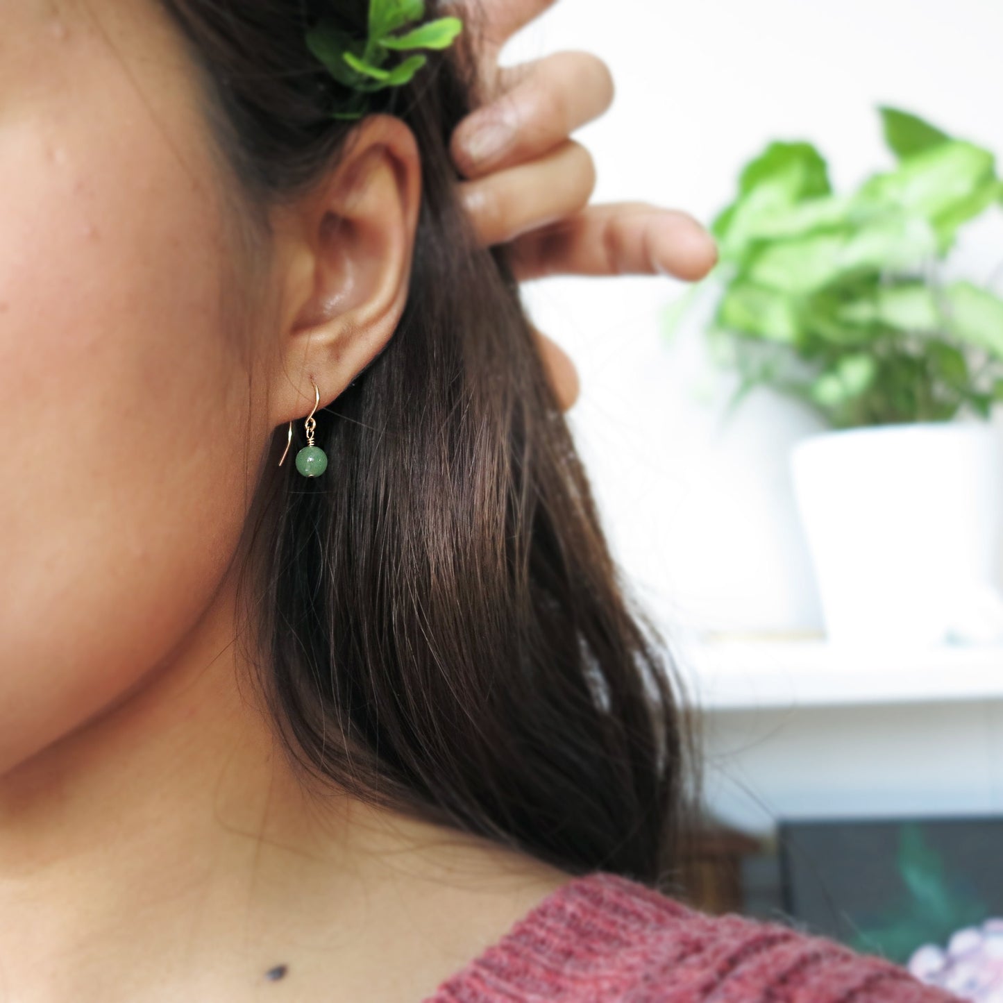 Jade Ball Dangle Earrings 14K Gold Filled, Tiny Jade Earrings
