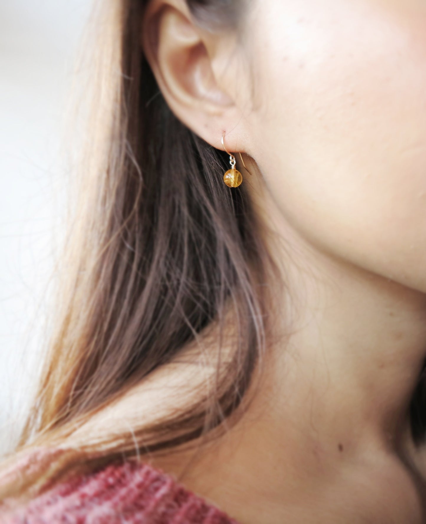 Yellow Amber Ball Dangle Earrings