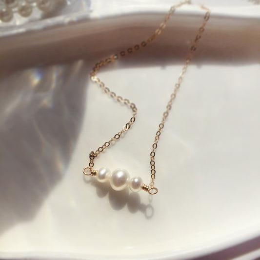 Minimalist Three Pearl Bar Necklace