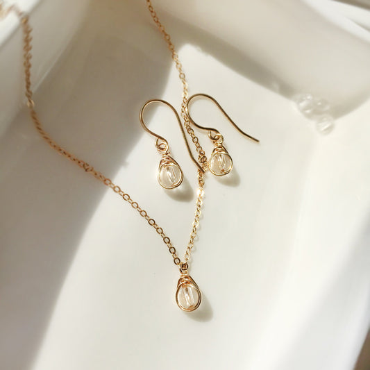 Clear Quartz Crystal Jewelry Set, Earrings and Necklace Set