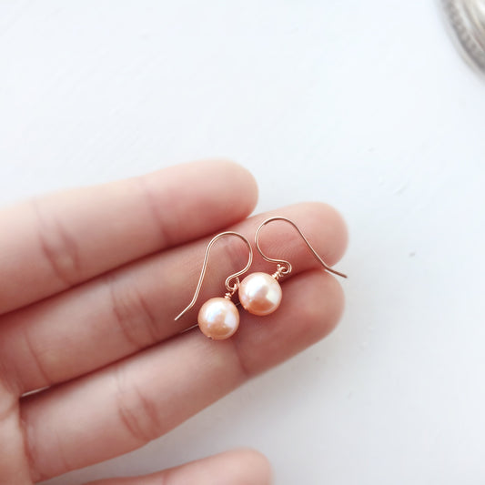 ARIA Pink Pearl Dangle Earrings • Pearl Ball Earrings