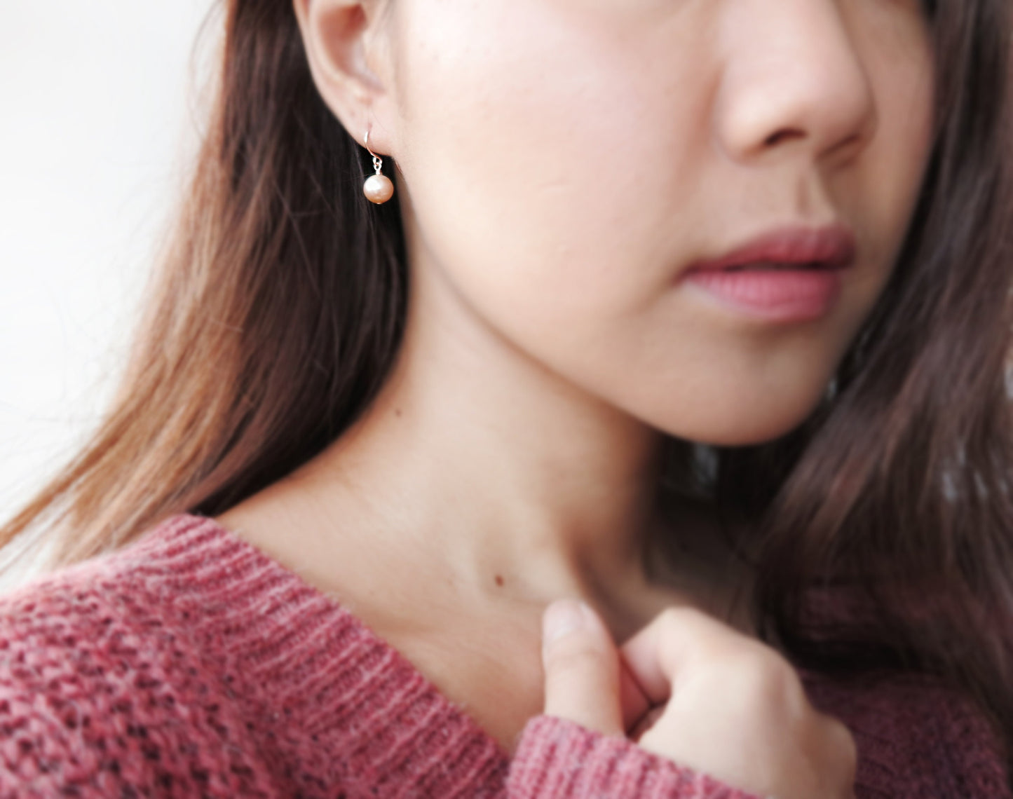 ARIA Pink Pearl Dangle Earrings • Pearl Ball Earrings