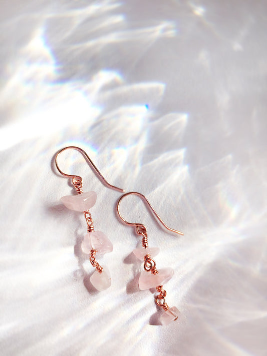 Raw Rose Quartz Dangle Earrings