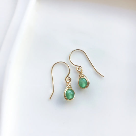 Tiny Green Jade Drop Earrings