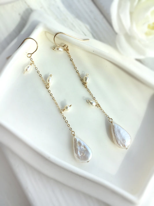 ARIEL Delicate Floating Pearl Long Dangle Earrings