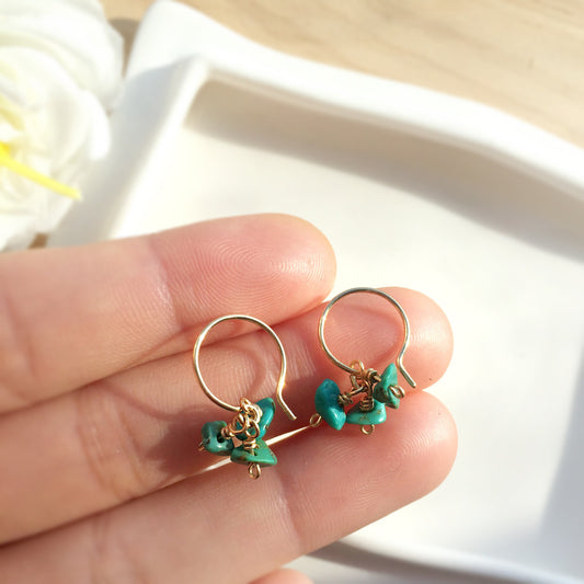 Raw Turquoise Tiny Hoop Earrings