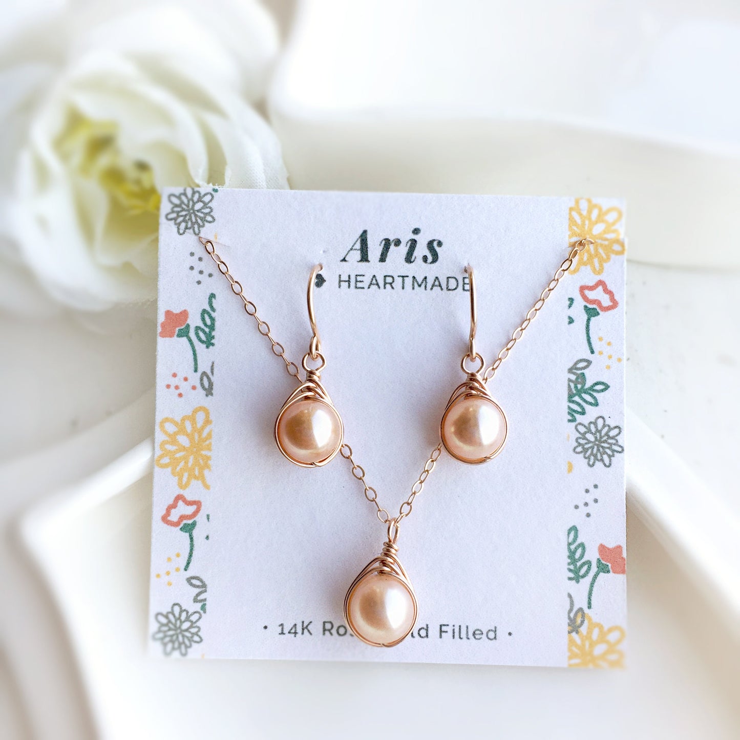 Pink Pearl Teardrop Wire Wrap Earring