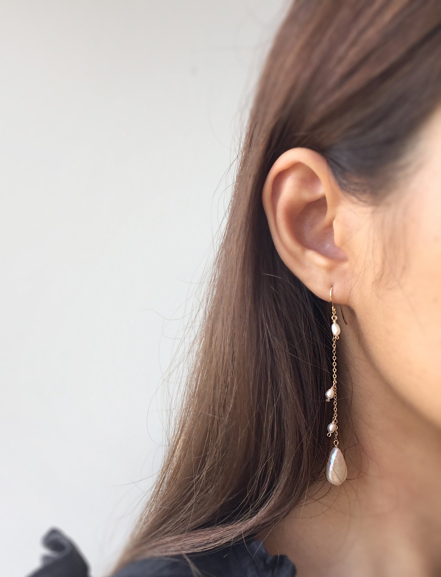 ARIEL Delicate Floating Pearl Long Dangle Earrings