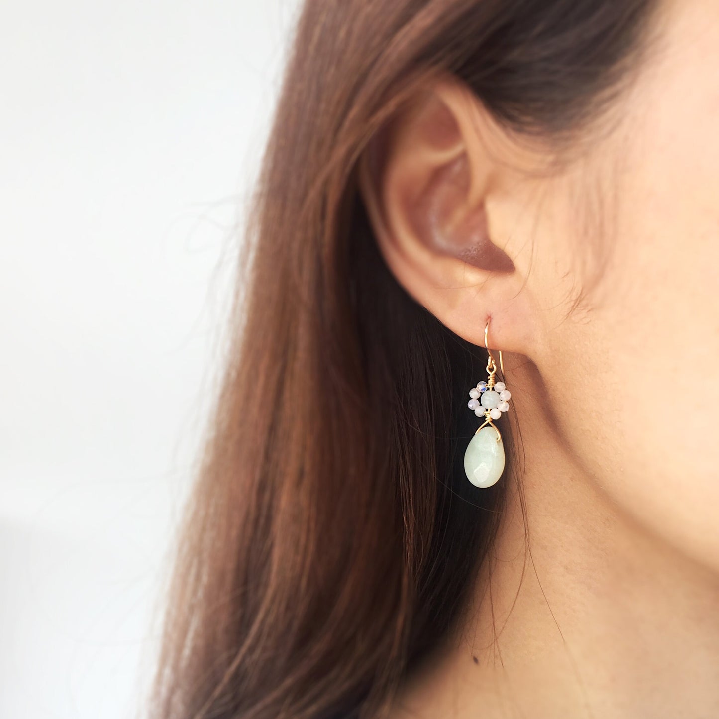 Rose Quartz & Moonstone Flower Dangle Earrings