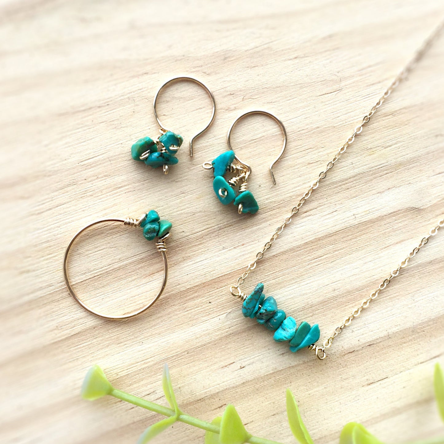 Raw Turquoise Tiny Hoop Earrings