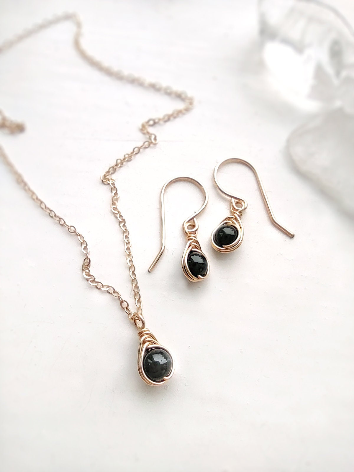 Tiny Black Tourmaline Dangle Earrings